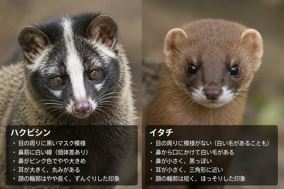 ハクビシンとイタチの顔の違い